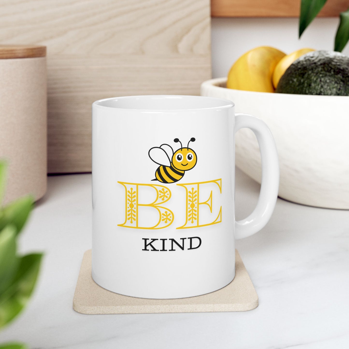 Be Kind- Ceramic Mug- BPA and Lead-free, microwave & dishwasher-safe, and made of white, durable ceramic in 11-ounce and 15-ounce sizes.