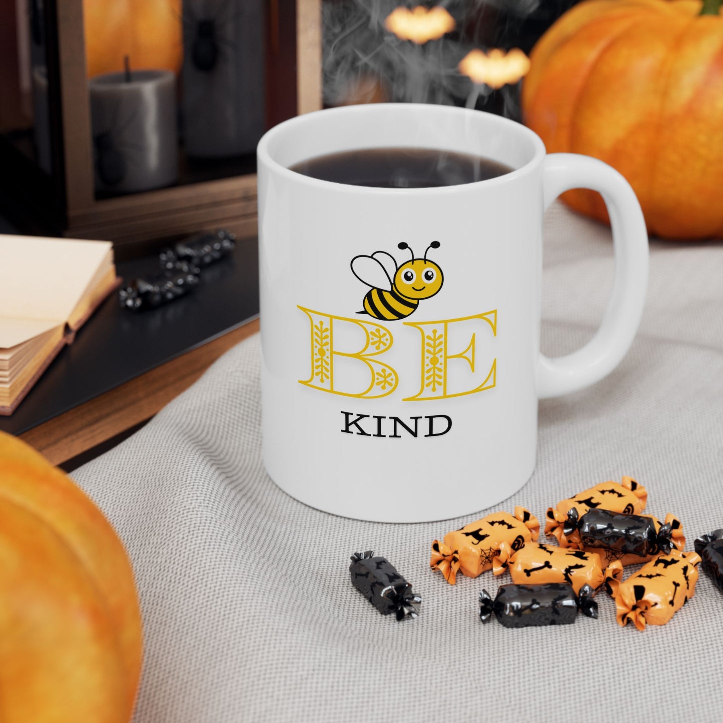 Be Kind- Ceramic Mug- BPA and Lead-free, microwave & dishwasher-safe, and made of white, durable ceramic in 11-ounce and 15-ounce sizes.